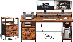 61&quot; Computer Desk And Nightstand With Power Outlet And Usb Ports, Desk W... - $333.99