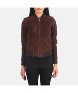 LE Bliss Women Brown Suede Leather Bomber Jacket - $2,619.87 MXN+