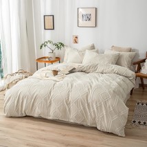 3-Pieces Cream Tufted Shabby Chic Boho Geometric Style Comforter Set Queen Size  - £59.33 GBP