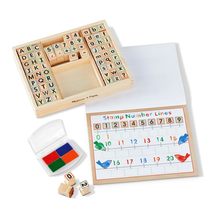 Melissa &amp; Doug Deluxe Letters and Numbers Wooden Stamp Set ABCs 123s With Activi - £19.92 GBP