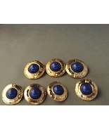3 Gold Tone Rim and Blue Shank Button (1&quot;) and 4 (3/4&quot;) matching Sewing ... - $8.22 CAD