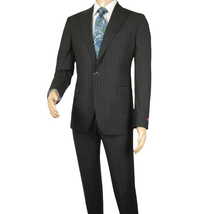Men Suit BERLUSCONI Italian Wool 180's Pin Stripe One Button Peak UGS95-4 Black image 3