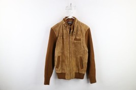 Vtg 60s 70s Streetwear Mens Medium Distressed Suede Leather Knit Sweater... - £93.01 GBP