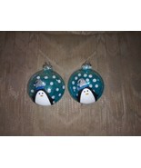 2 Penguin Glass Bulb Christmas Tree Ornaments Xmas Glitter Sparkly 4&quot; x ... - $16.82