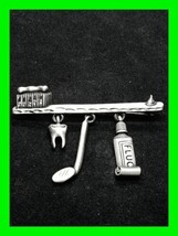 Unique Vintage Dentist Themed Tie Clip Bar / Lapel Pin Signed Uncommon Design - £23.25 GBP
