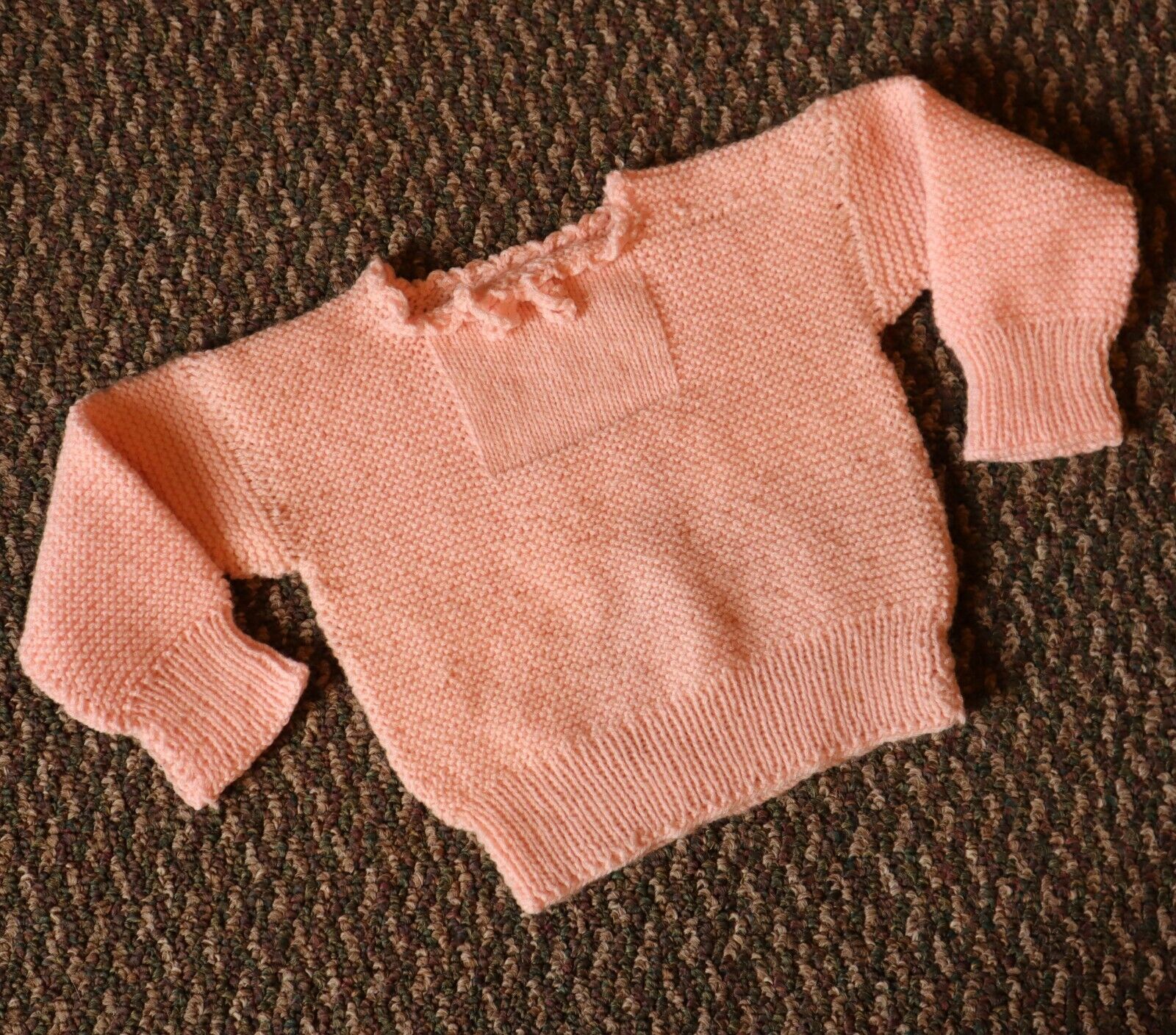 Primary image for Vintage Baby Girls Pink Sweater Hand Knit NB Size Pullover Style Cute For Doll