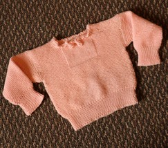 Vintage Baby Girls Pink Sweater Hand Knit NB Size Pullover Style Cute For Doll - $15.84