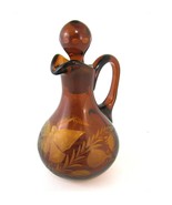 Czech Bohemian Brown Etched Glass Pitcher Butterfly Cut Cruet Bottle Sto... - $22.72