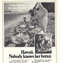 Fly Friendly Skies United To Hawaii 1980s Vintage Print Ad 9 inch - $9.41