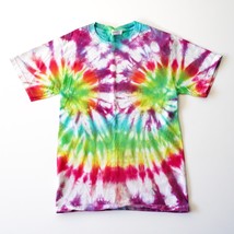 Rainbow Swirl Tie Dye Short Sleeve Tee Shirt T-Shirt Small Green Red Purple - £8.67 GBP