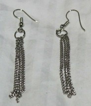 Silver Tone Chain Dangle Fish Hook Pierced Earrings - £4.00 GBP