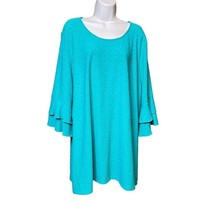 Avenue Womens Tunic Greeen Tunic Blouse Eyelet Shirt Bell Sleeve Plus Size 26 c - £17.77 GBP