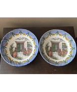 Royal Stafford Set of 2 Salad Bowls Easter Bunny Rabbit Family  Plaid Fl... - $32.95