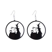 Black Witch Cauldron Skull Hoop Earrings 2&quot; Acrylic Halloween - £9.52 GBP