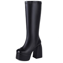 Punk Knee-High Boots Woman Round Toe Abnormal Heels Zipper Thick Platform Extra  - £78.48 GBP