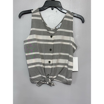 Nordstrom Button Tank Top Girls XL 14/16 Gray Striped Tie Front Sleevele... - £11.00 GBP