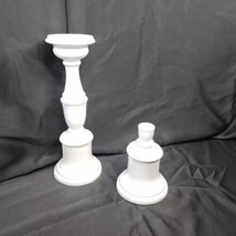 2 Ceramic Candle Holders Glossy White Made In Italy  Wedding Holiday 14&quot;  &amp;  7&quot; - £18.99 GBP
