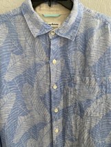 Tommy Bahama Linen Shirt Mens L Blue Leaves Button Front Long Sleeve Haw... - $28.59