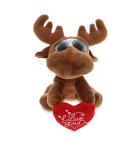I Love You Sparkling Big Eyes Moose Plush Animal With Heart- 6 Inches - £18.93 GBP