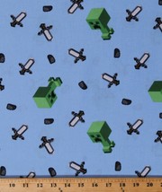 Cotton Minecraft Video Game Creepers Swords Fabric Print by the Yard D301.42 - £7.86 GBP