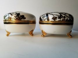 Antique Nippon SET SILHOUETTE Powder Jar Hair Receiver Black White Gold ... - £35.37 GBP