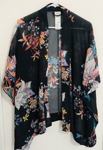 SOMA Black Floral Print Size S/M Kimono Duster Cardigan Coverup Boho Topper - £16.98 GBP