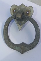 Antique aged Brass Door Knocker ~Shield mount , heavy handle, Old tarnish - $37.36