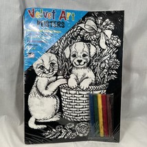 Vintage Starline Velvet Art Poster Kitten &amp; Puppy W/Markers 11x15 *SEALED* REAR - £17.48 GBP