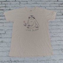 Altru T Shirt Mens Medium Beige Short Sleeve Crew Neck Live Slow Sloth Cotton - £14.08 GBP