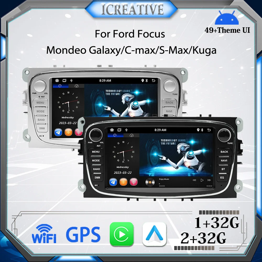 Car Radio 2Din Android for Ford Focus Mondeo C-MAX S-MAX Galaxy II Kuga Car - £105.81 GBP+