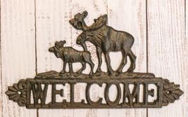 Cast Iron Rustic Forest Elk Moose With Calf Floral Wall Welcome Sign Cutout - $22.99