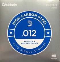 5-pack gauge .012 D&#39;Addario Plain Steel Singles Electric or Acoustic Guitar - £14.21 GBP