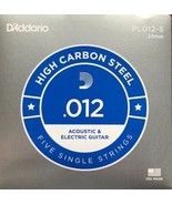 5-pack gauge .012 D&#39;Addario Plain Steel Singles Electric or Acoustic Guitar - £13.62 GBP