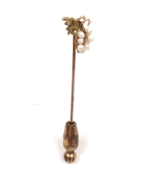 Vintage Hat Pin 10k Gold Signed Seed Pearl Grapes Leaf Stick Lapel Victo... - €103,00 EUR