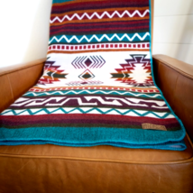 Southwestern Aztec Borrego Alpaca Wool Throw Blanket Large Cozy Cabin Turquoise - £111.66 GBP