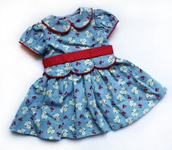 American Girl Doll EMILY Meet Dress VGC Blue Floral Retro Style Retired Outfit - £15.51 GBP