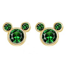 Mickey Simulated Emerald Mouse Stud Earrings 14k Yellow Gold Plated Silver - £58.82 GBP
