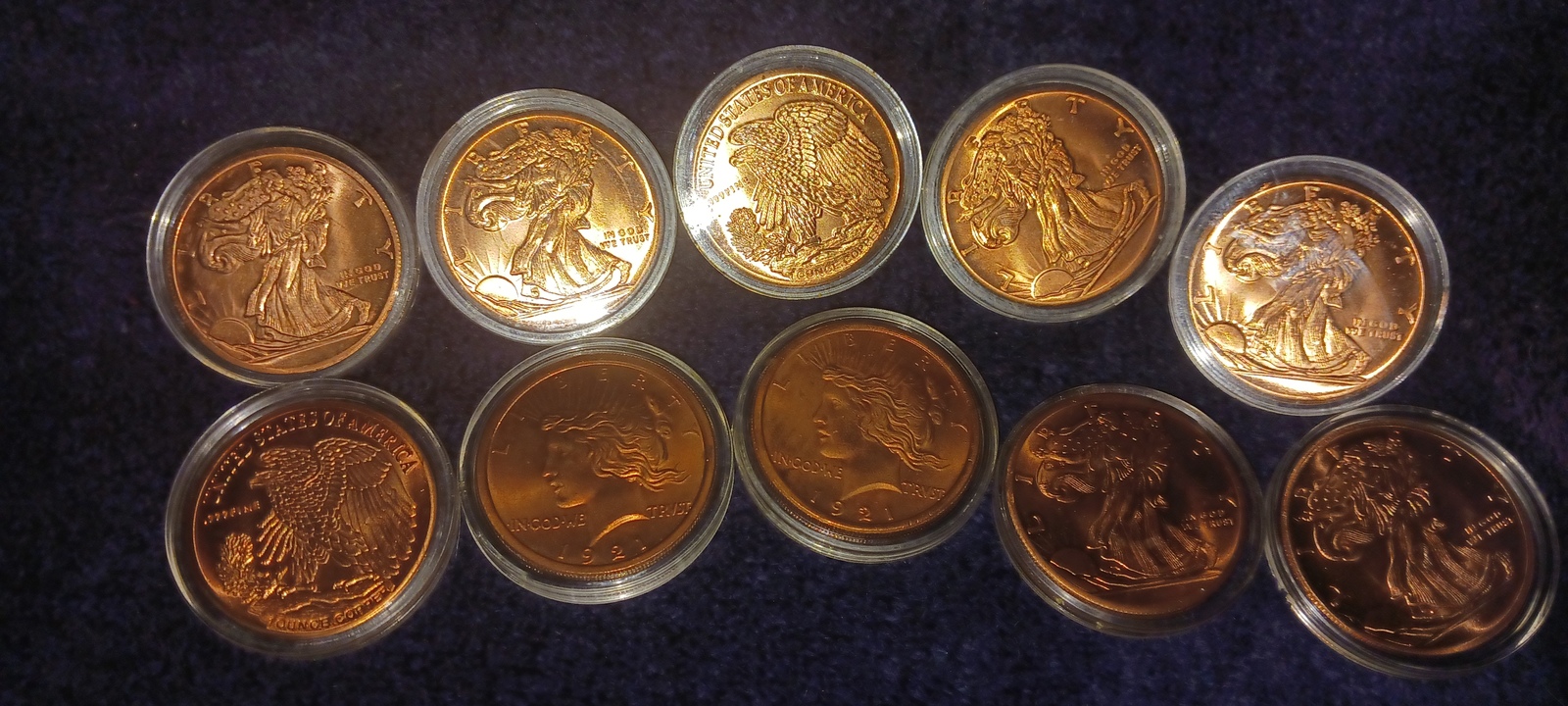 10) US 999 1OZ COPPER ROUNDS VF/ free SHIPPING &amp;HANDLING  - $21.99