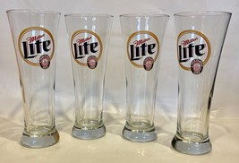 Miller Lite Beer Pilsner Glasses - Lot of 4 ~ 8 1/2”Tall ~  Great for Mancave! - £38.99 GBP