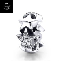 Genuine Sterling Silver 925 Shooting Star Spacer Bead Charm With Cubic Zirconia - £16.19 GBP