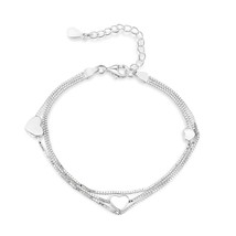 Trendy Mini Love Heart Sterling Silver Charm Layered Box Chain Bracelet - £17.90 GBP