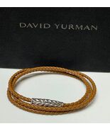 David Yurman Sterling Silver Triple Wrap Light Brown Leather Bracelet Large - $193.05