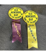 Pair - St Louis MO Globe Democrat Old Newsboys Pin Back W/ Ribbons Child... - £9.28 GBP