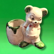 Vintage Mouse Standing Beside Barrel Green Decorative Planter Pottery - $7.50