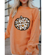 Orange Leopard Pumpkin Graphic Corded Sweatshirt - $30.19