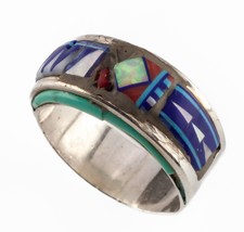 Benson Yazzie Sterling Silver Inlay Band Ring w/ Repair Size 9.5 - £93.45 GBP