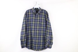 Vintage 90s Lands End Mens Medium Faded Flannel Collared Button Shirt Plaid - £27.10 GBP