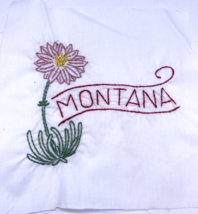 Montana Floral Embroidered Quilted Square Frameable Art State Needlepoin... - £21.94 GBP