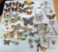 Vintage to Modern Multi-color Butterfly Brooch/Necklace Lot of 39 - $250.00