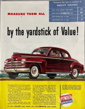 1947 Plymouth Vintage Print Ad Measure All By The Yardstick of Value Fam... - $14.45